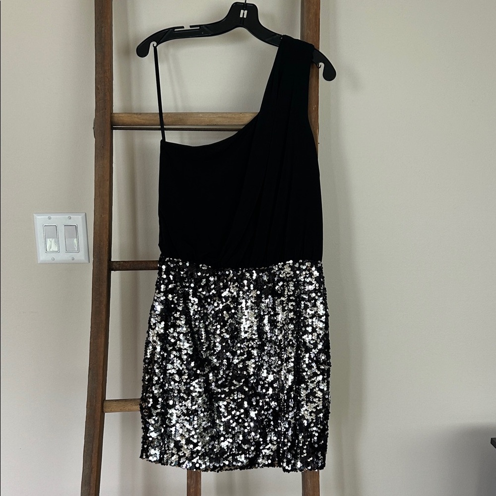 Black One-Shoulder Sequin Mini Dress